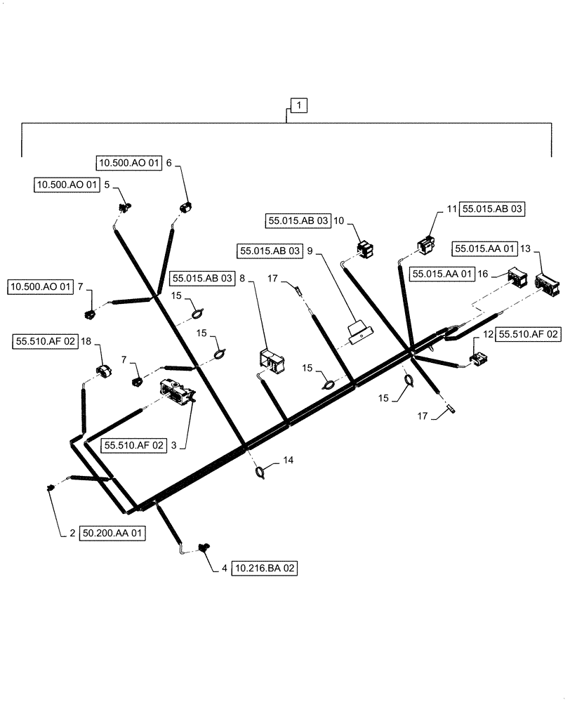 Схема запчастей Case 570N EP - (55.015.AB[03]) - ENGINE WIRE HARNESS (55) - ELECTRICAL SYSTEMS