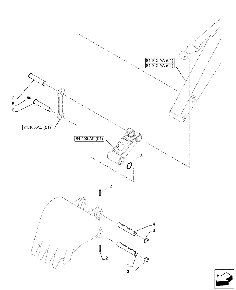Схема запчастей Case CX160D LC - (84.100.AQ[01]) - VAR - 488046 - BUCKET, PIN, W/ HOOK (84) - BOOMS, DIPPERS & BUCKETS