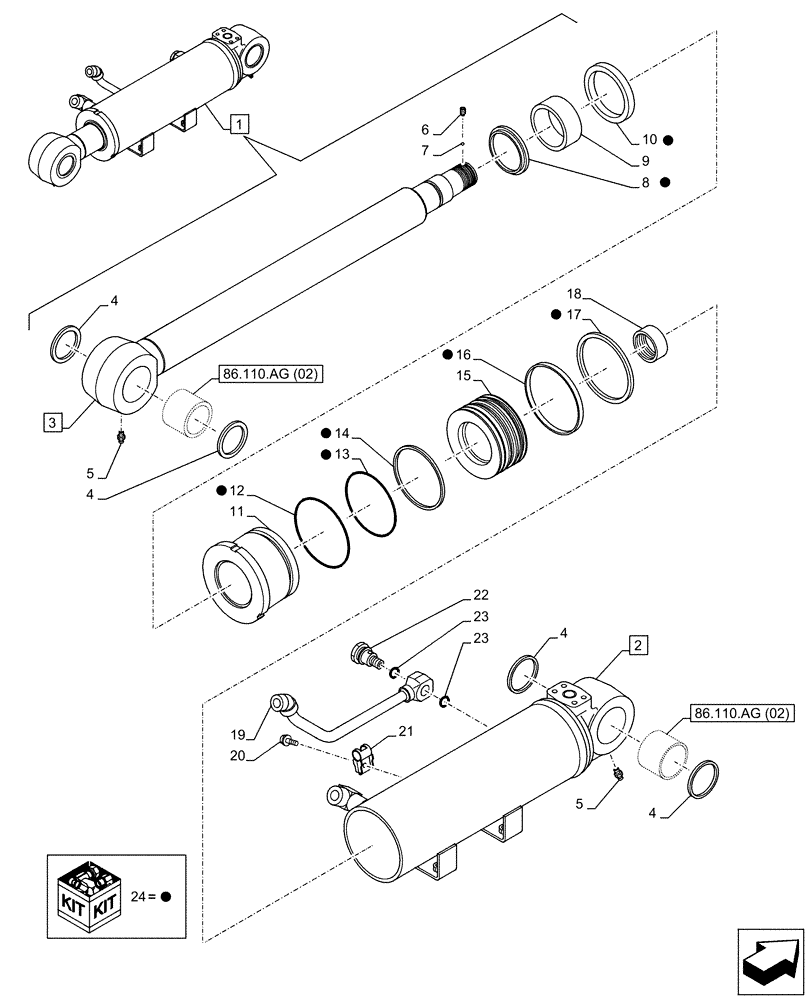 Схема запчастей Case CX130D - (35.741.AA[03]) - LIFT CYLINDER, BLADE, COMPONENTS (35) - HYDRAULIC SYSTEMS