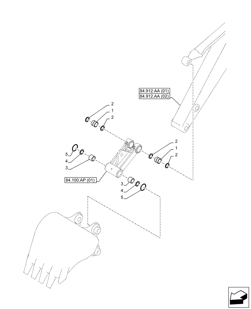 Схема запчастей Case CX160D LC - (84.100.AM[01]) - VAR - 488046 - BUSHING, BUCKET, LINK, W/ HOOK (84) - BOOMS, DIPPERS & BUCKETS