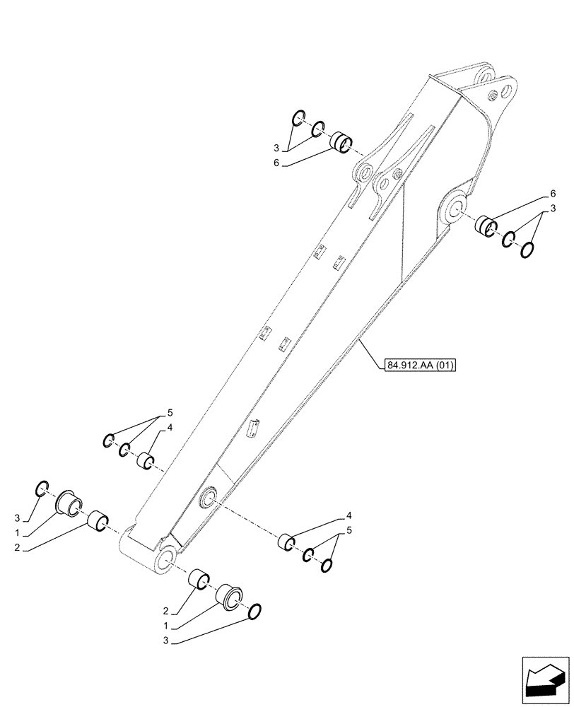 Схема запчастей Case CX160D LC - (84.912.AD[01]) - VAR - 781176 - ARM, BUSHING (L=2.6M) (84) - BOOMS, DIPPERS & BUCKETS