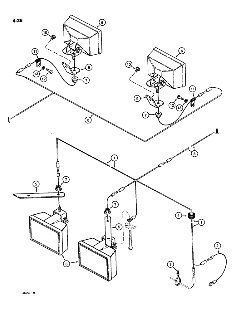 Схема запчастей Case 550 - (4-26) - HALOGEN LAMPS AND WIRING, MODELS WITH ROPS CANOPY (04) - ELECTRICAL SYSTEMS