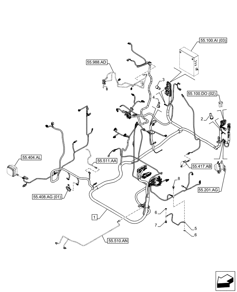 Схема запчастей Case CX160D LC - (55.100.AI[01]) - MAIN, WIRE HARNESS (55) - ELECTRICAL SYSTEMS