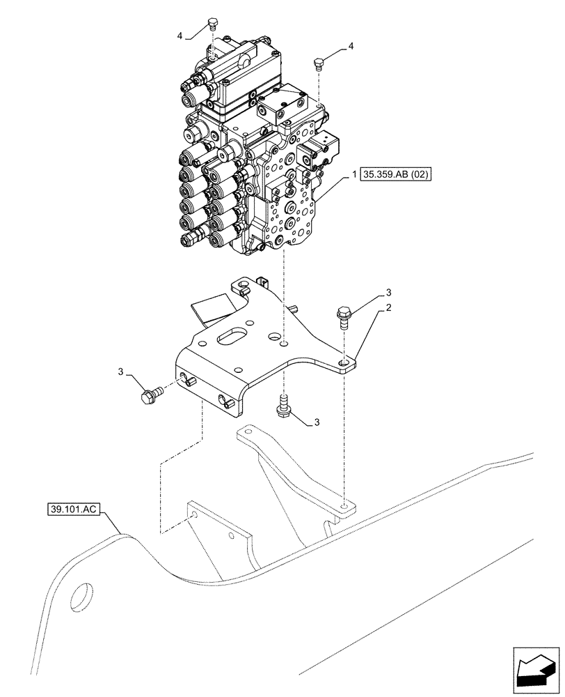 Схема запчастей Case CX130D - (35.359.AB[01]) - CONTROL VALVE, MOUNTING, BRACKET (35) - HYDRAULIC SYSTEMS