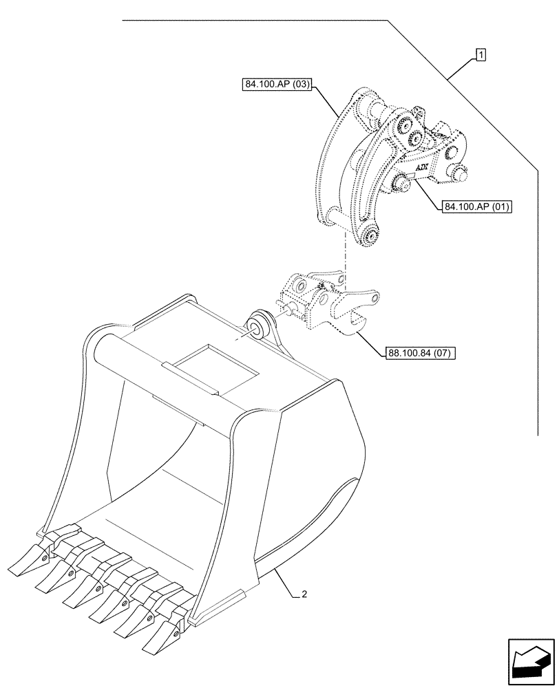 Схема запчастей Case 580SN WT - (88.100.84[14]) - DIA KIT, BUCKET, WR QC30 HD, 36 INCH/914MM (88) - ACCESSORIES