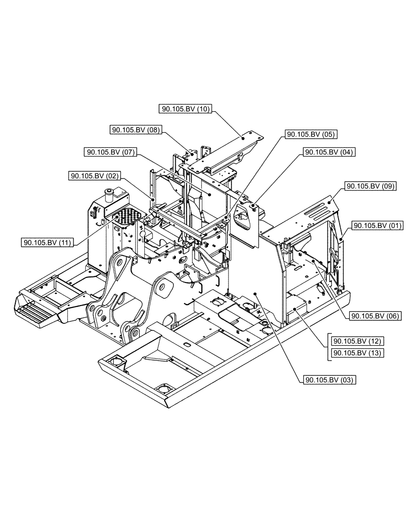 Схема запчастей Case CX130D - (00.000.90[02]) - PICTORIAL INDEX - PLATFORM, CAB, BODYWORK AND DECALS (00) - GENERAL & PICTORIAL INDEX