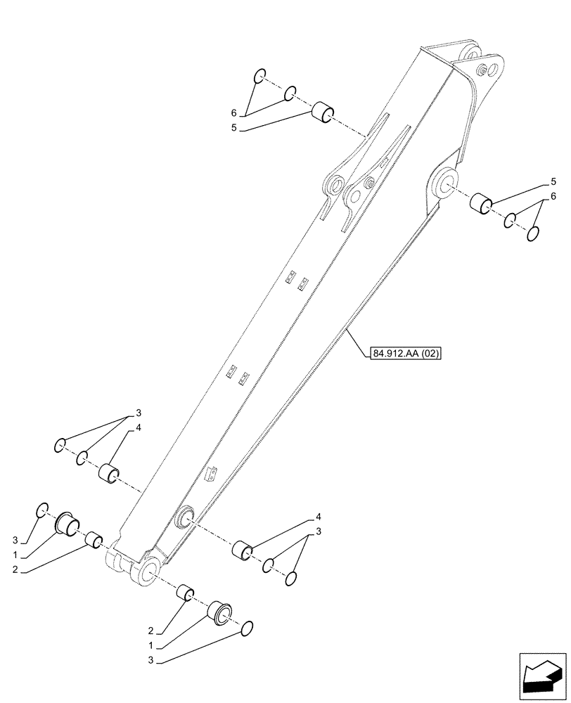 Схема запчастей Case CX130D - (84.912.AD[02]) - VAR - 781174 - ARM, BUSHING (L=2.5M) (84) - BOOMS, DIPPERS & BUCKETS