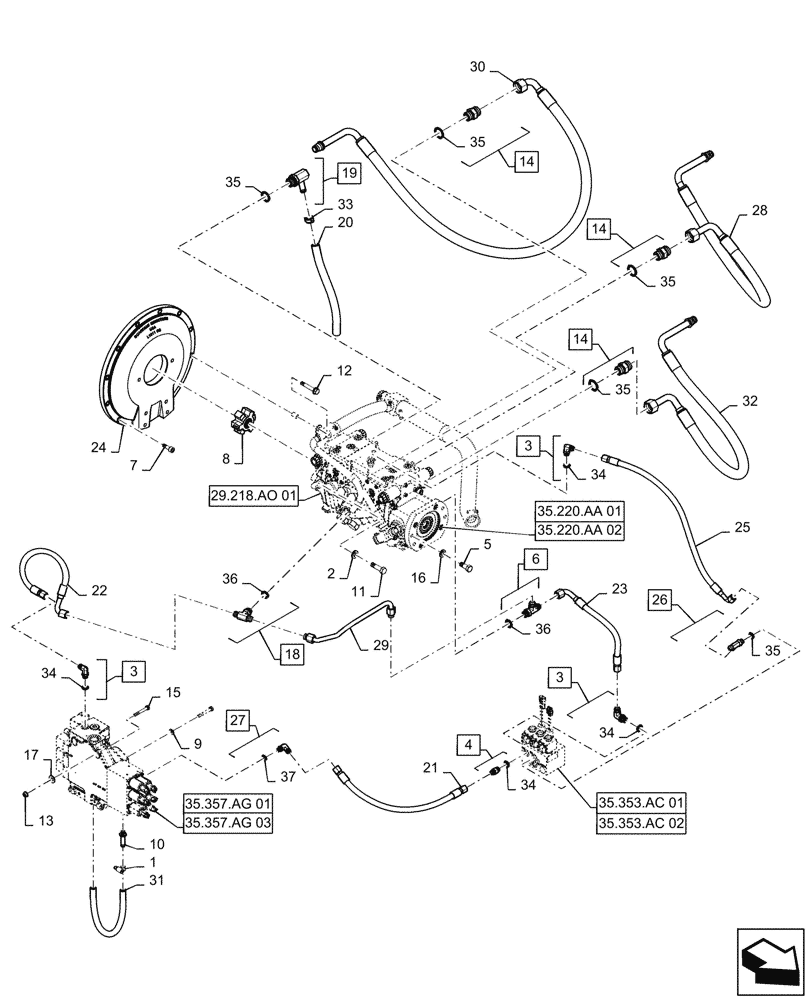 Схема запчастей Case TR270 - (29.204.AB[04]) - HYDROSTATIC PUMP, DRIVE, LINE, EH CONTROLS (23-MAR-2015 & PRIOR) (29) - HYDROSTATIC DRIVE