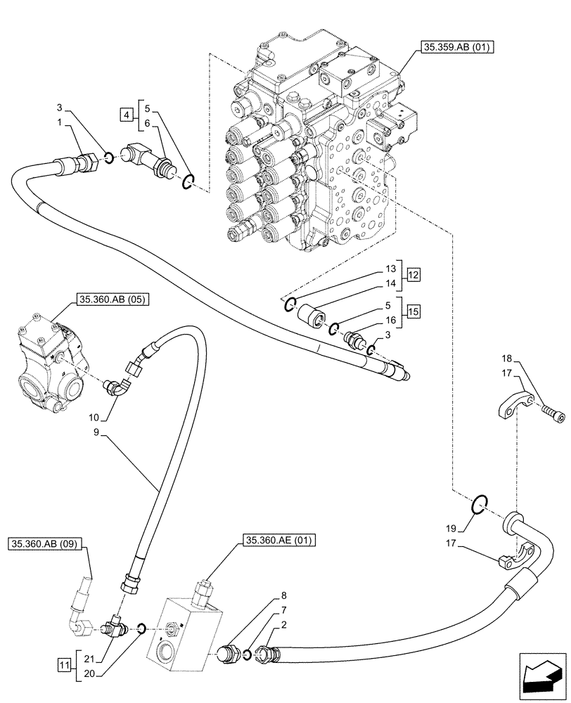 Схема запчастей Case CX130D LC - (35.360.AB[08]) - VAR - 461868 - HAMMER CIRCUIT, LINES, HIGH FLOW, W/ ELECTRICAL PROPORTIONAL CONTROL (35) - HYDRAULIC SYSTEMS