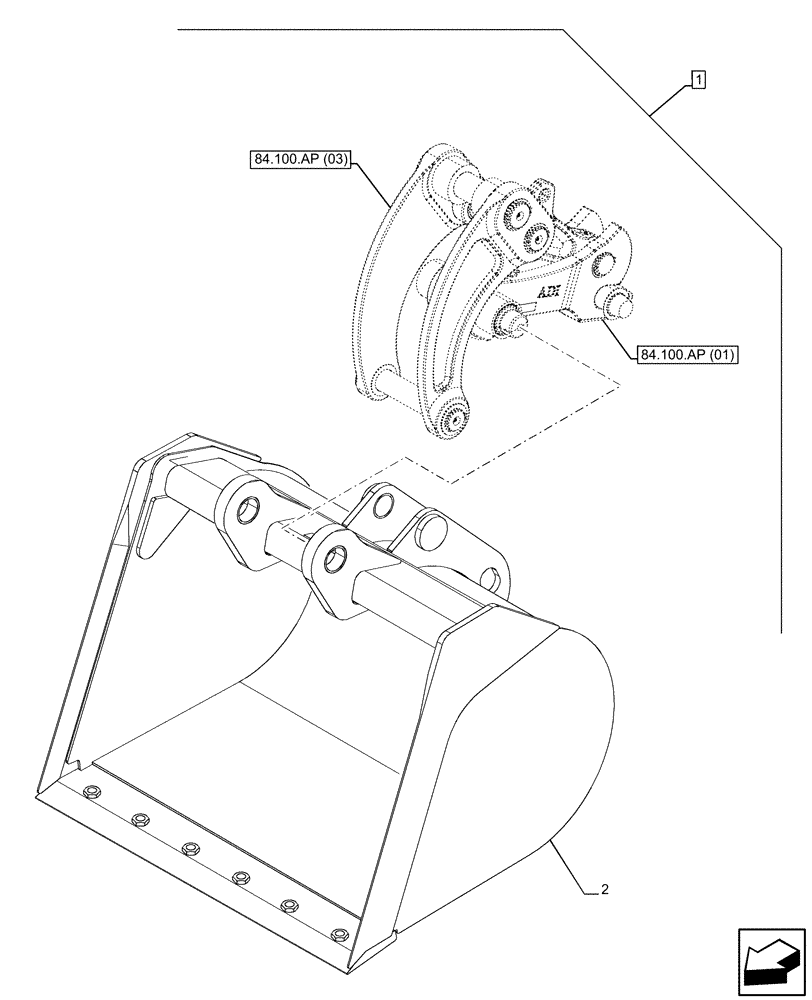 Схема запчастей Case 580SN - (88.100.84[01]) - DIA KIT, DITCH CLEANING BUCKET, 36INCH HD (88) - ACCESSORIES