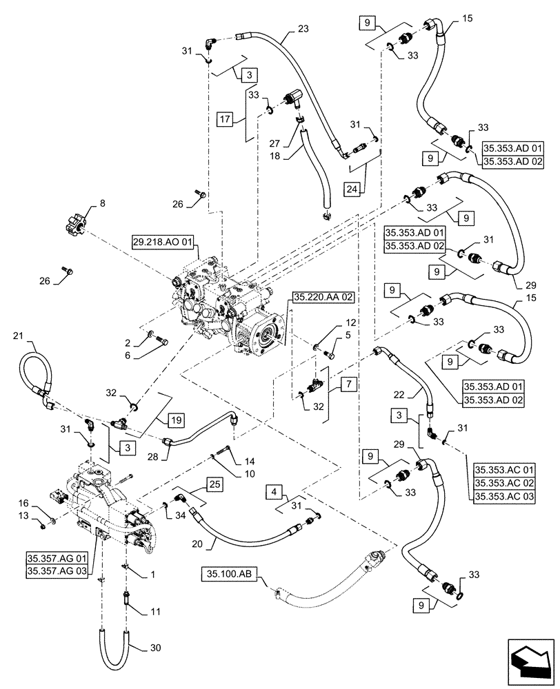 Схема запчастей Case SR175 - (29.204.AB[04]) - HYDROSTATIC PUMP, DRIVE, LINE, EH CONTROLS (SR175, SV185) (29) - HYDROSTATIC DRIVE