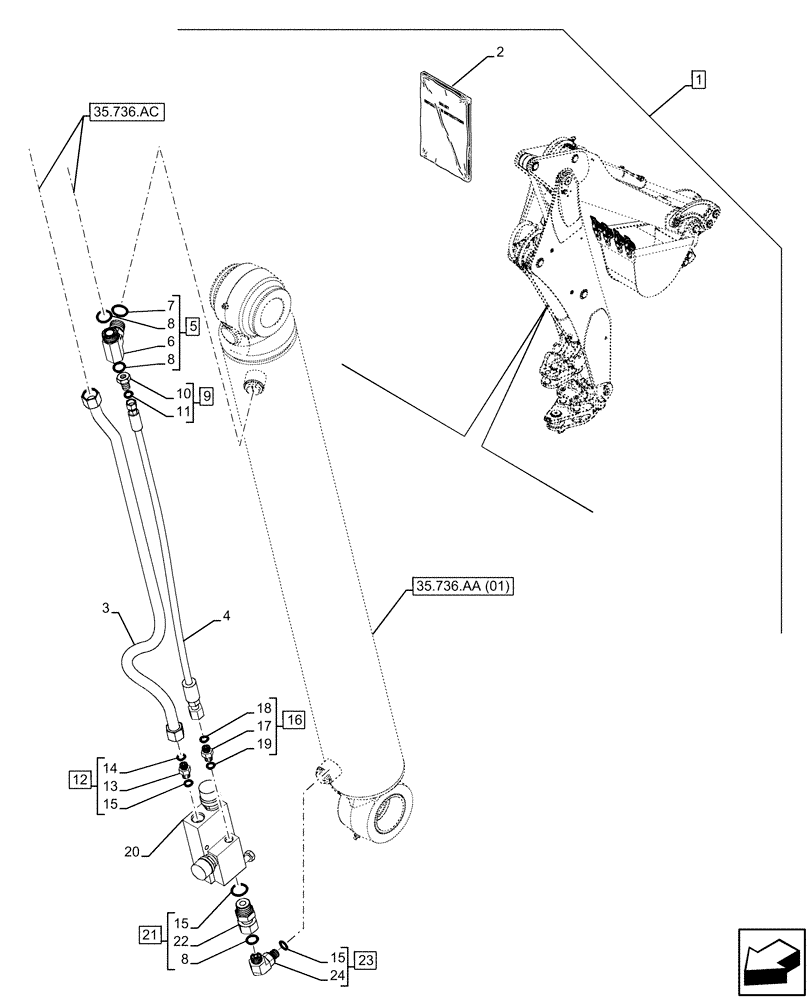 Схема запчастей Case 580SN WT - (88.100.35[37]) - DIA KIT, BOOM, LOCK VALVE (88) - ACCESSORIES