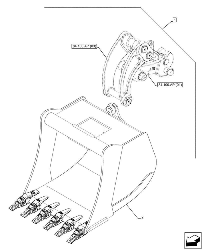 Схема запчастей Case 590SN - (88.100.84[06]) - DIA KIT, BUCKET, WR QC30 HD, 36 INCH/914MM (88) - ACCESSORIES