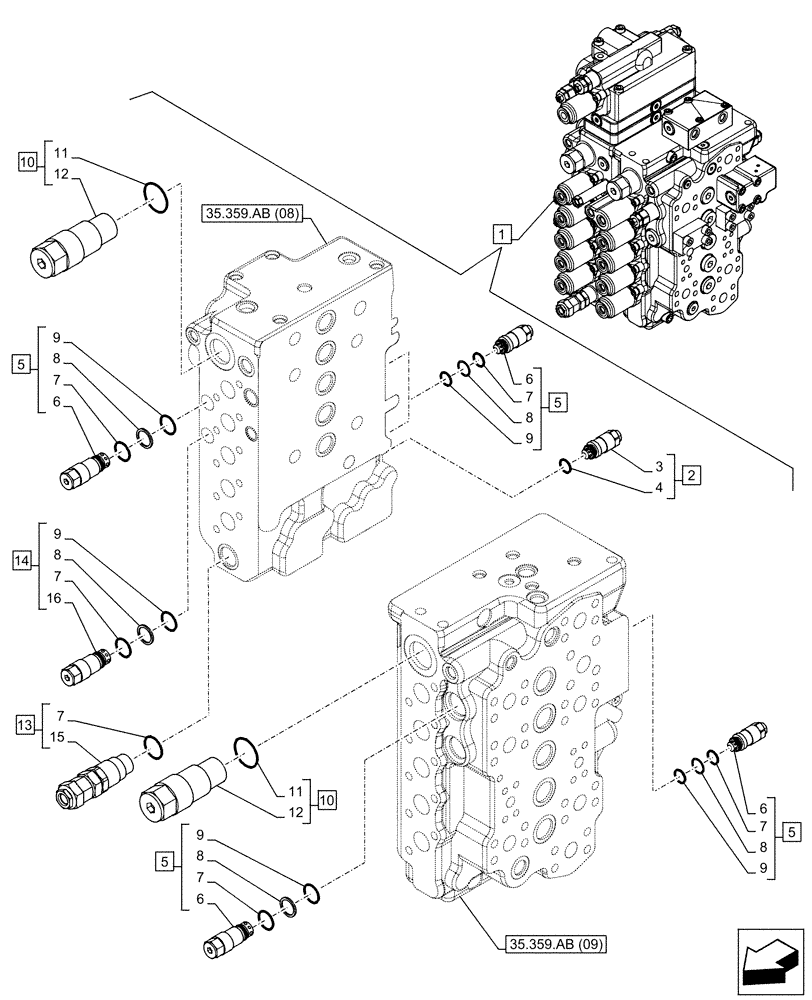 Схема запчастей Case CX160D LC - (35.359.AY[04]) - VAR - 461863 - RELIEF VALVE, CLAMSHELL BUCKET, ROTATION, W/ ELECTRICAL PROPORTIONAL CONTROL, COMPONENTS (35) - HYDRAULIC SYSTEMS