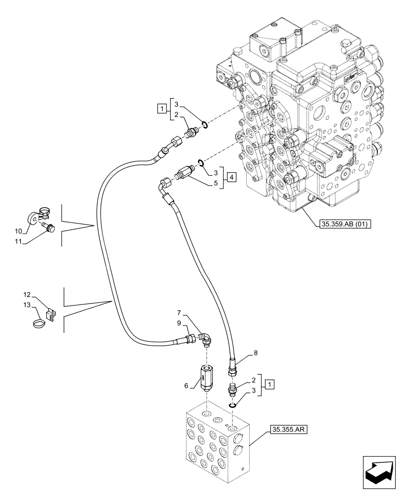 Схема запчастей Case CX130D - (35.355.AC[05]) - STD + VAR - 461558 - JOYSTICK, HYDRAULIC LINE, CONTROL VALVE, CONTROL PATTERN SELECTION (35) - HYDRAULIC SYSTEMS