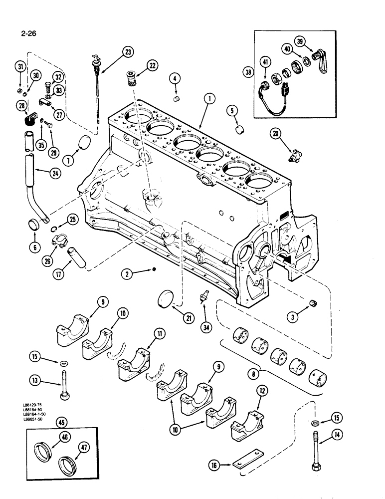 Схема запчастей Case 1450B - (2-26) - CYLINDER BLOCK, 504BDT DIESEL ENGINE, PRIOR TO ENGINE SERIAL NO 10335337 (02) - ENGINE