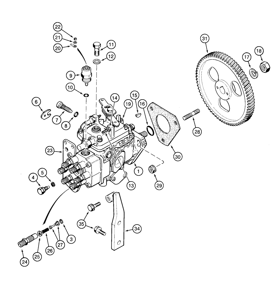 Схема запчастей Case 850E - (3-16) - FUEL INJECTION PUMP AND DRIVE, 6T-590 ENGINE (03) - FUEL SYSTEM