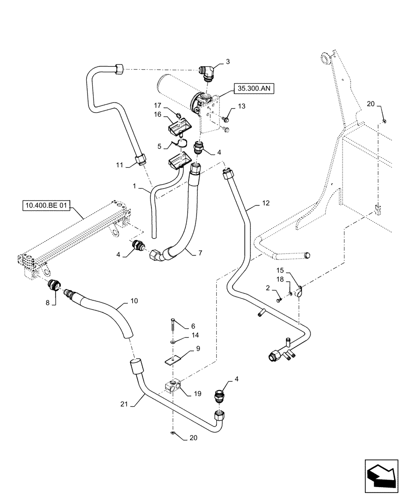 Схема запчастей Case SR130 - (35.100.AB) - HYDRAULIC RETURN PLUMBING (SR130,SR150) (35) - HYDRAULIC SYSTEMS