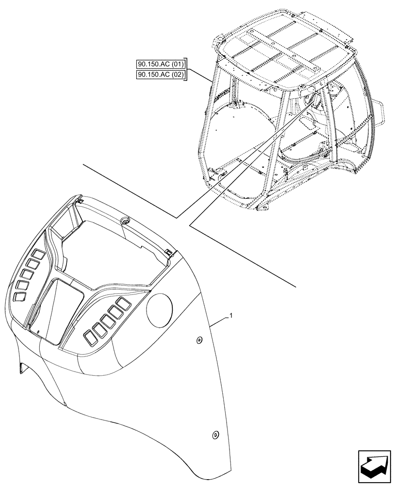 Схема запчастей Case 580SN WT - (90.160.AO[02]) - VAR - 747853, 747854, 747855 - CAB, ONE AND TWO DOORS, CONSOLE (90) - PLATFORM, CAB, BODYWORK AND DECALS