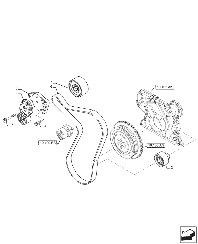 Схема запчастей Case F4HFE6137 B003 - (10.414.AE) - BELT TENSIONER (10) - ENGINE