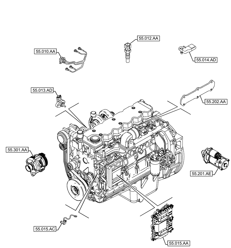 Схема запчастей Case F4HFE613D B006 - (55.000.00) - SECTION INDEX - ELECTRICAL SYSTEMS (55) - ELECTRICAL SYSTEMS