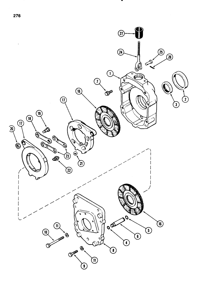 Схема запчастей Case 580SE - (276) - TRANSAXLE DIFFERENTIAL BRAKE HOUSING AND BRAKE, TRANSMISSION SN16270319 -16276842 (06) - POWER TRAIN