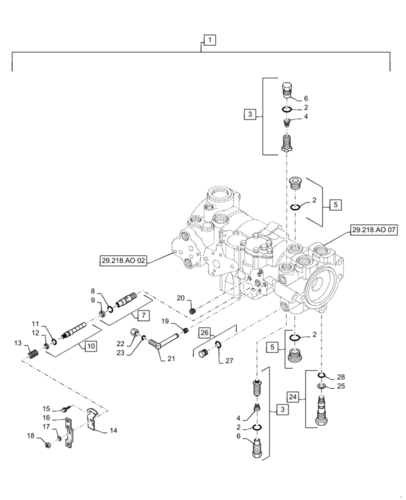 Схема запчастей Case TR270 - (29.218.AO[06]) - TANDEM HYDROSTATIC PUMP, MECHANICAL CONTROL, 46CC, REAR (SR200, SR220, SV250, TR270) (29) - HYDROSTATIC DRIVE