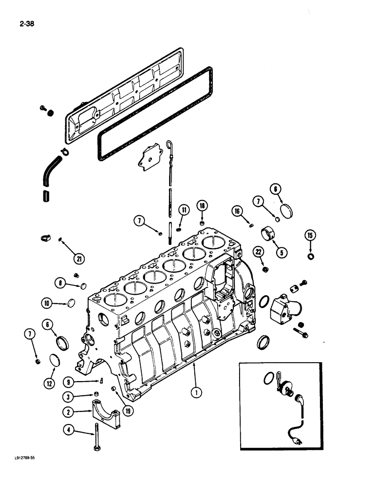 Схема запчастей Case 680L - (2-38) - CYLINDER BLOCK, 6T-590 ENGINE (TURBOCHARGED) (02) - ENGINE