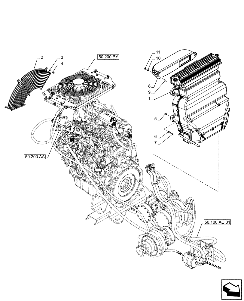 Схема запчастей Case TR270 - (50.100.AP[03]) - HVAC, MEDIUM FRAME F5C (SR200,TR270) (50) - CAB CLIMATE CONTROL