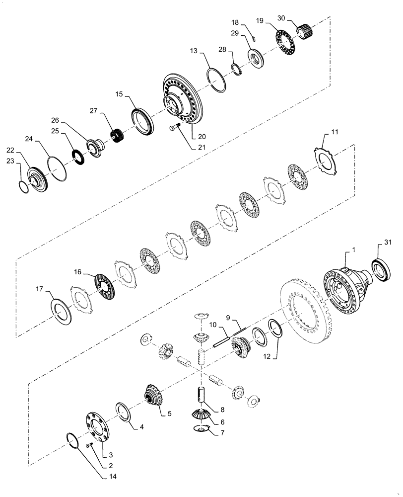 Схема запчастей Case 1021G - (25.102.030) - VAR - 734045 - DIFFERENTIAL ASSEMBLY, HEAVY DUTY (25) - FRONT AXLE SYSTEM