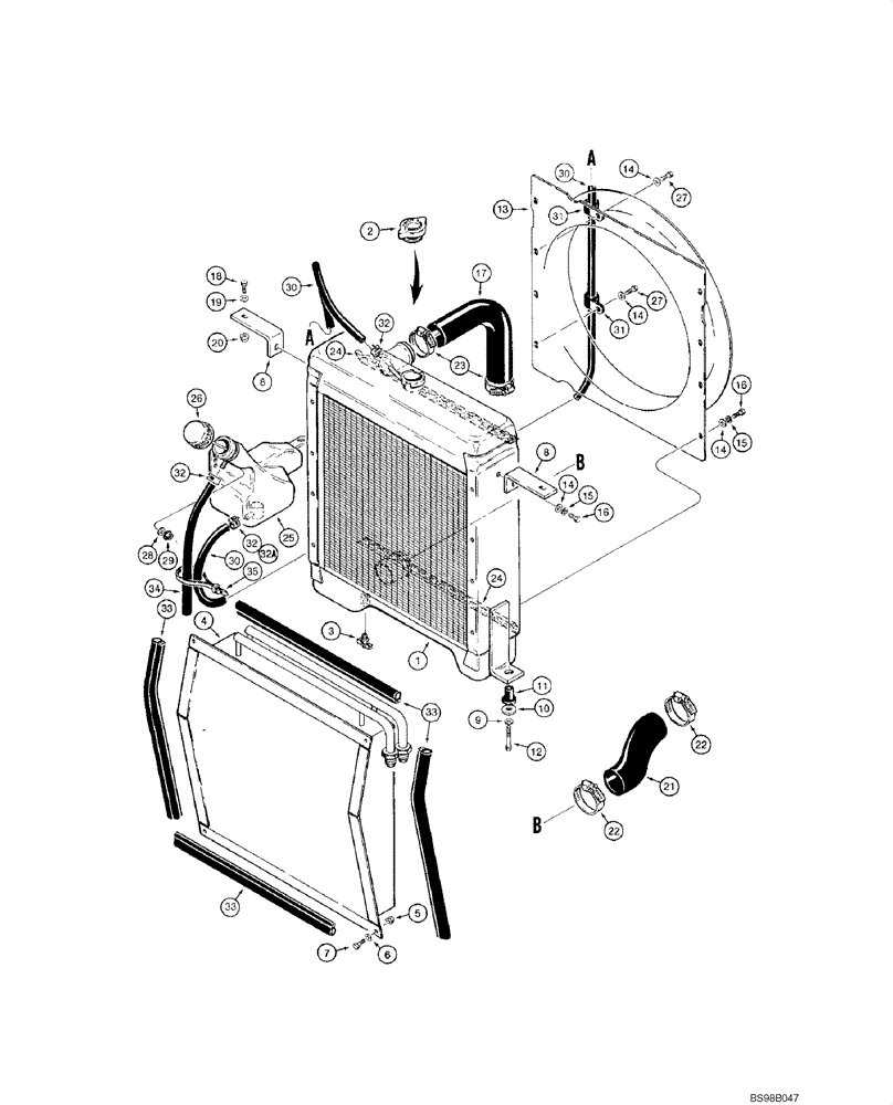 Схема запчастей Case 1840 - (02-01) - RADIATOR - OIL COOLER (02) - ENGINE