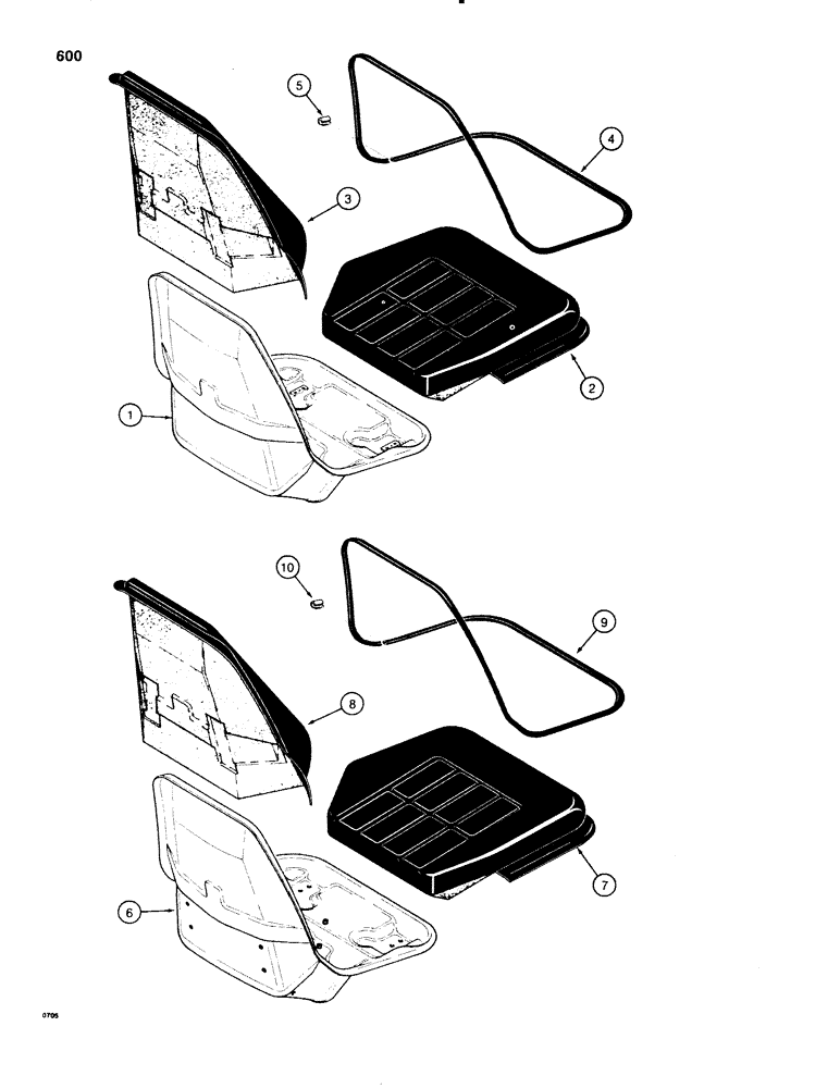 Схема запчастей Case 580SE - (600) - SEAT ASSEMBLIES, D123196 STANDARD SEAT ASSEMBLY / D125246 SUSPENSION SEAT ASSEMBLY (09) - CHASSIS/ATTACHMENTS