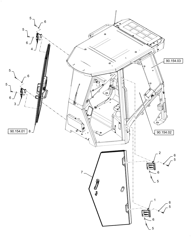 Схема запчастей Case 650L - (90.154.04) - DOOR MOUNTING PARTS (90) - PLATFORM, CAB, BODYWORK AND DECALS