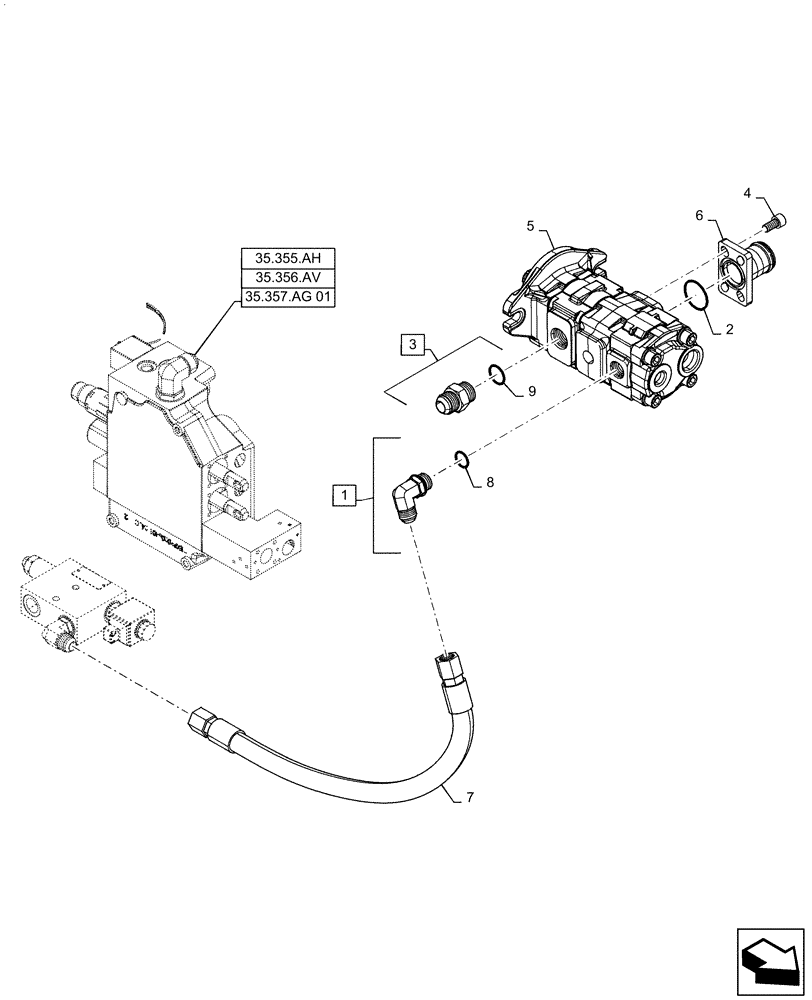 Схема запчастей Case TV380 - (35.220.02[02]) - HIGH FLOW, GEAR PUMP (ALL CASE) (35) - HYDRAULIC SYSTEMS