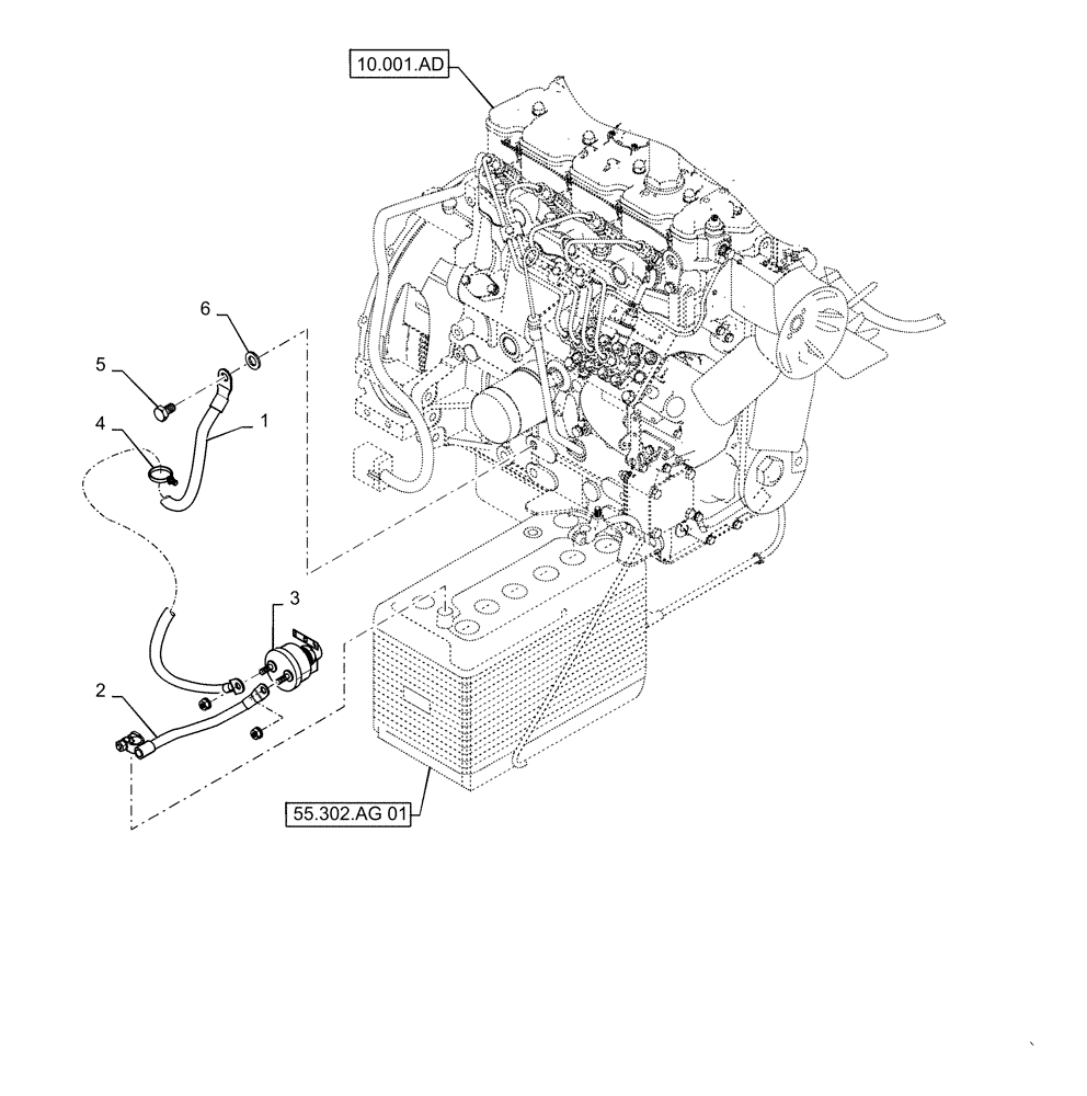 Схема запчастей Case SR130 - (55.302.AI[01]) - BATTERY DISCONNECT SM (SR130,SR150) (55) - ELECTRICAL SYSTEMS