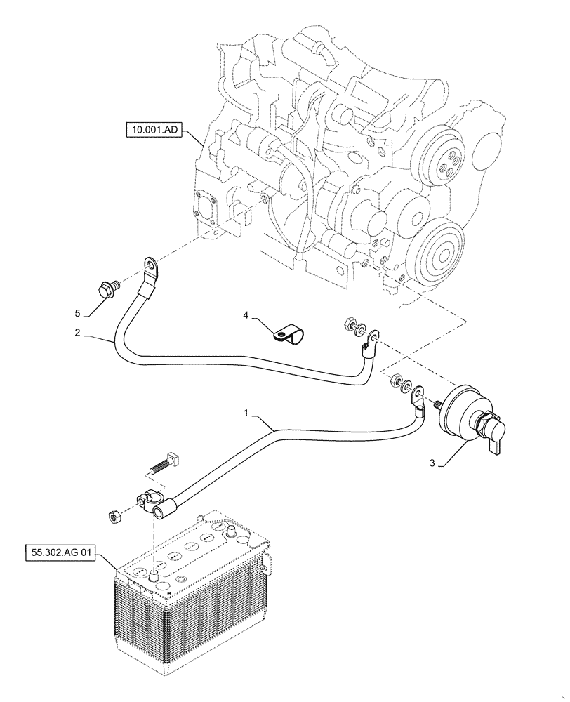 Схема запчастей Case TR320 - (55.302.AI[01]) - BATTERY DISCONNECT LG (SR220-SV300,TR320, TV380) (55) - ELECTRICAL SYSTEMS