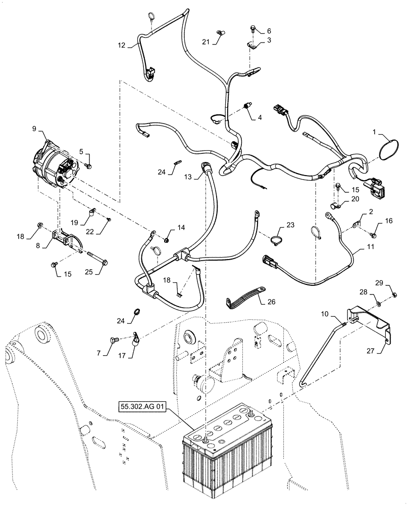 Схема запчастей Case SR175 - (55.015.AB[01]) - ENGINE, ELECTRICAL (SR175,SV185) (55) - ELECTRICAL SYSTEMS