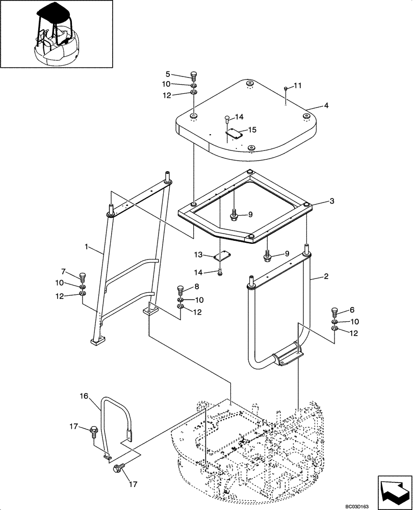 Схема запчастей Case CX25 - (09-15[00]) - CANOPY (09) - CHASSIS/ATTACHMENTS