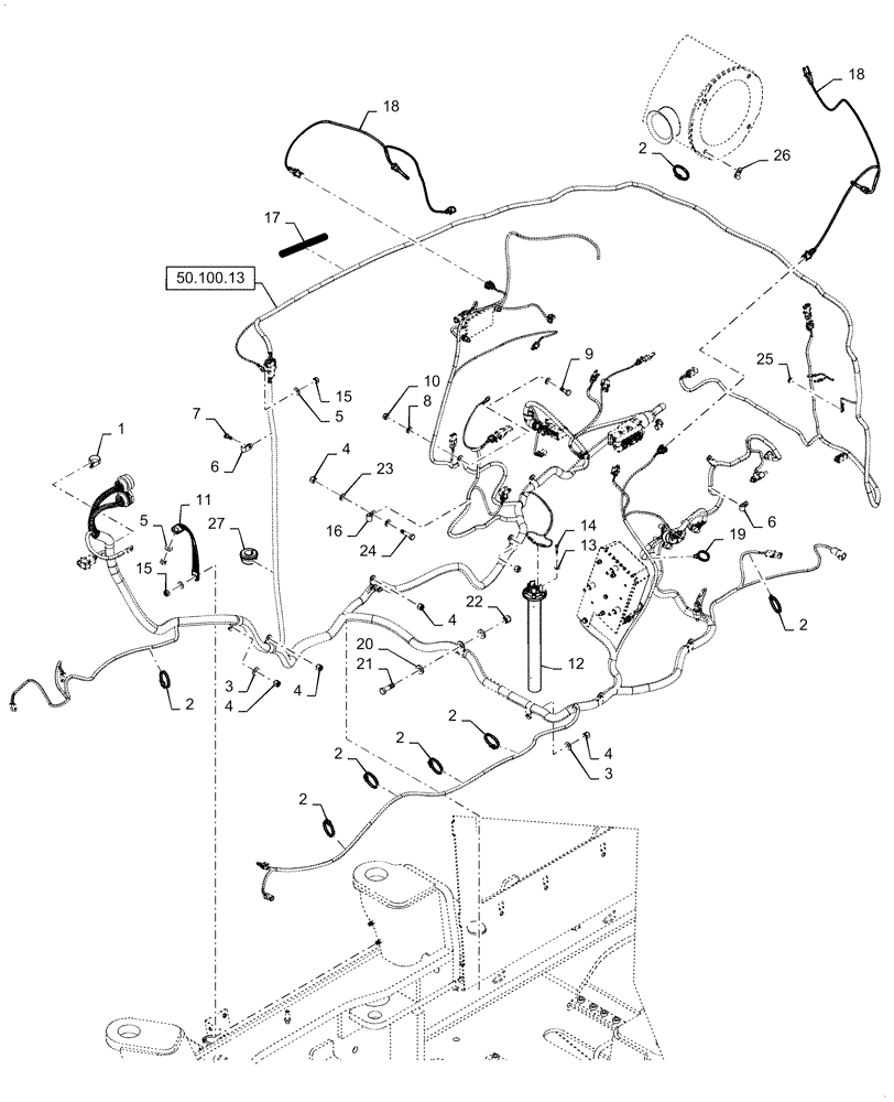 Схема запчастей Case 521F - (55.100.12[01]) - HARNESS INSTALLATION, ENGINE AND REAR CHASSIS (55) - ELECTRICAL SYSTEMS