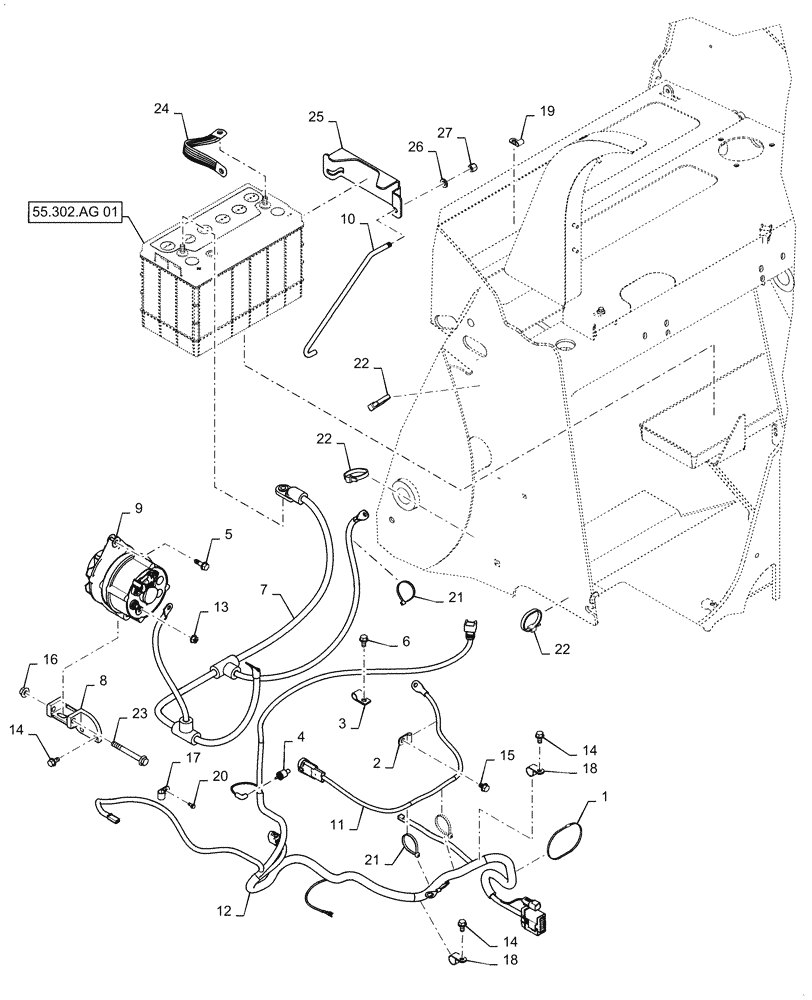 Схема запчастей Case SR130 - (55.015.AB[01]) - ENGINE ELECTRICAL SMALL (SR130,SR150) (55) - ELECTRICAL SYSTEMS