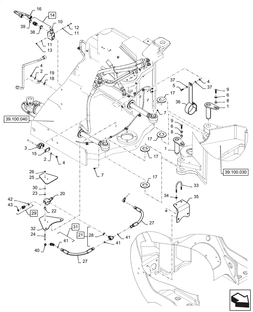 Схема запчастей Case 1021G - (41.216.010[02]) - STEERING CYLINDER LINES AND INSTALLATION (41) - STEERING