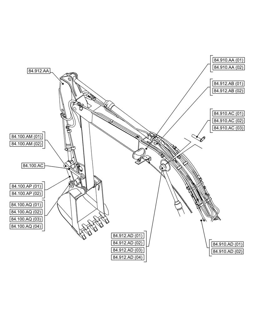 Схема запчастей Case CX210D LC LR - (84.000.00) - SECTION INDEX - BOOMS, DIPPERS & BUCKET (84) - BOOMS, DIPPERS & BUCKETS