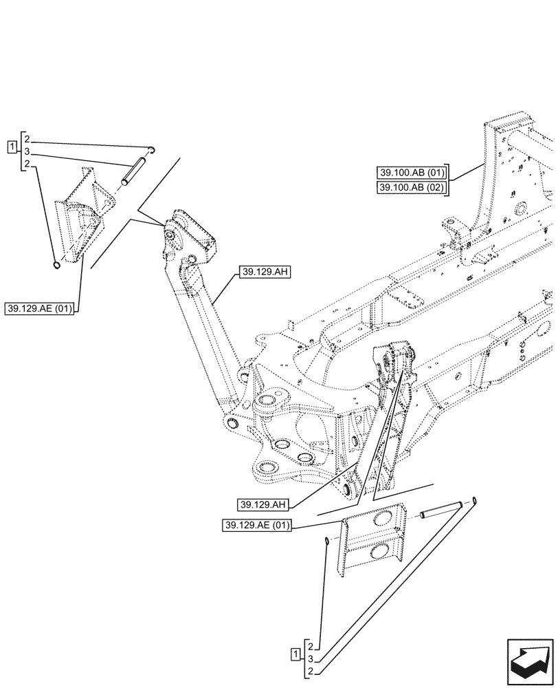 Схема запчастей Case 580SN WT - (39.100.AN) - VAR - 423002 - STABILIZER, PIN (39) - FRAMES AND BALLASTING