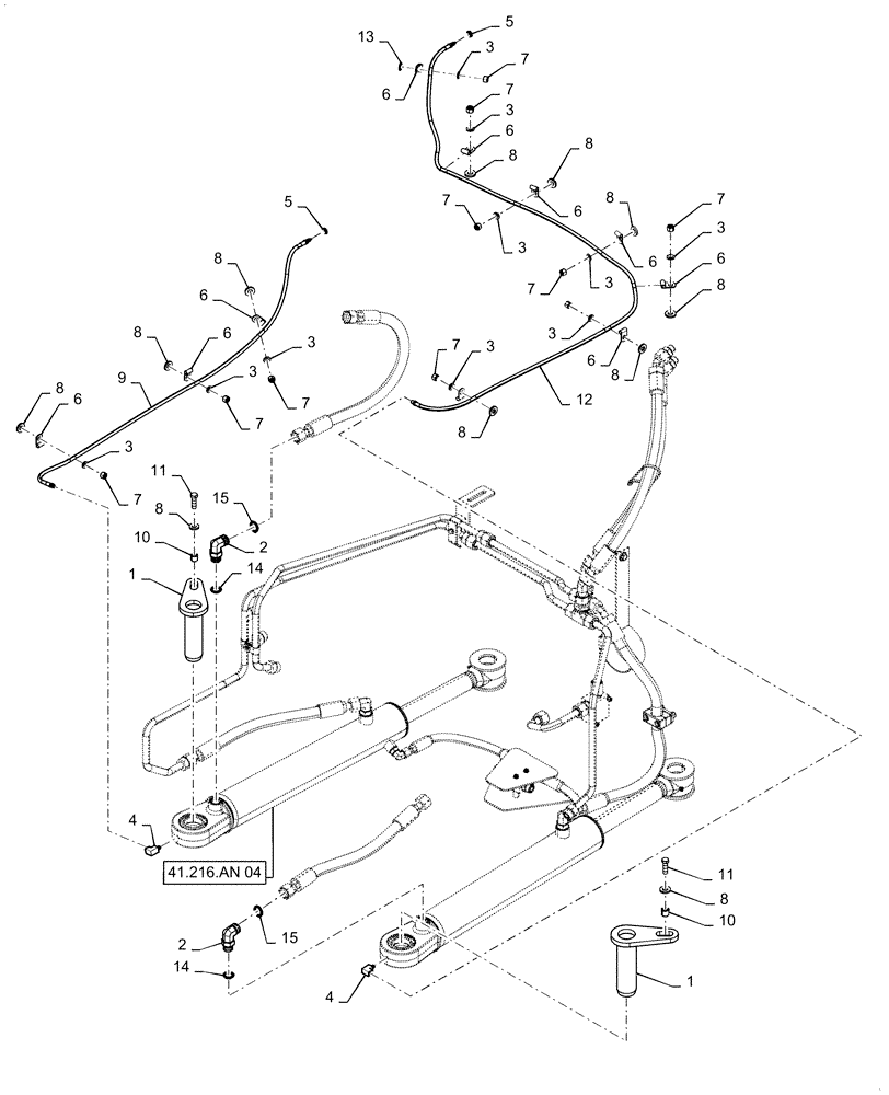 Схема запчастей Case 1121G - (41.216.010[03]) - STEERING CYLINDER LINES AND INSTALLATION (41) - STEERING