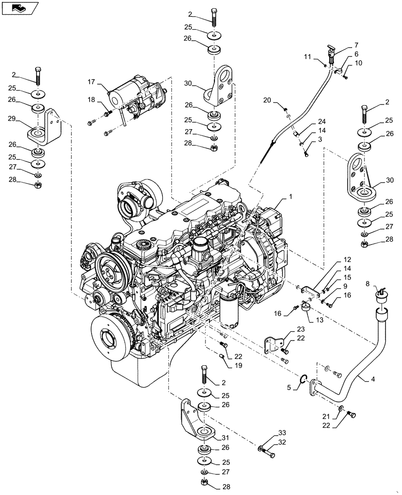 Схема запчастей Case 1650M XLT - (10.001.AK[01]) - ENGINE MOUNTING AND HARDWARE (10) - ENGINE