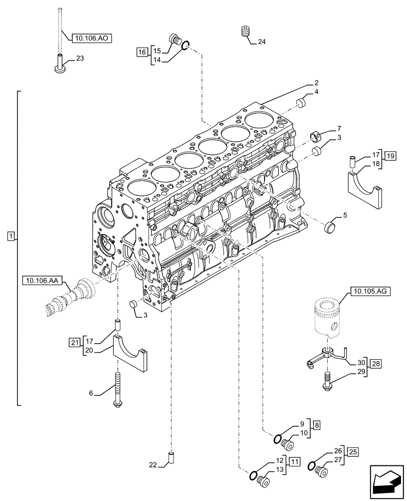 Схема запчастей Case F4HFE613D B007 - (10.001.AB[01]) - CRANKCASE (10) - ENGINE