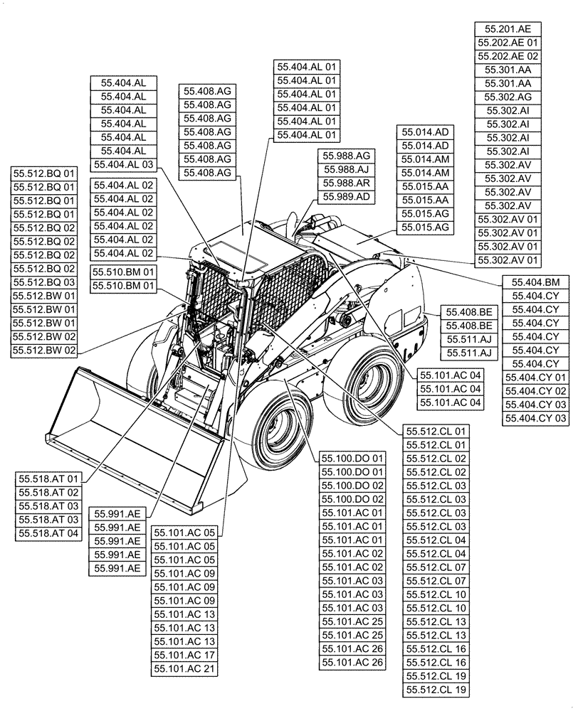 Схема запчастей Case TV380 - (55.000.00) - PICTORIAL INDEX - ELECTRICAL SYSTEMS (55) - ELECTRICAL SYSTEMS
