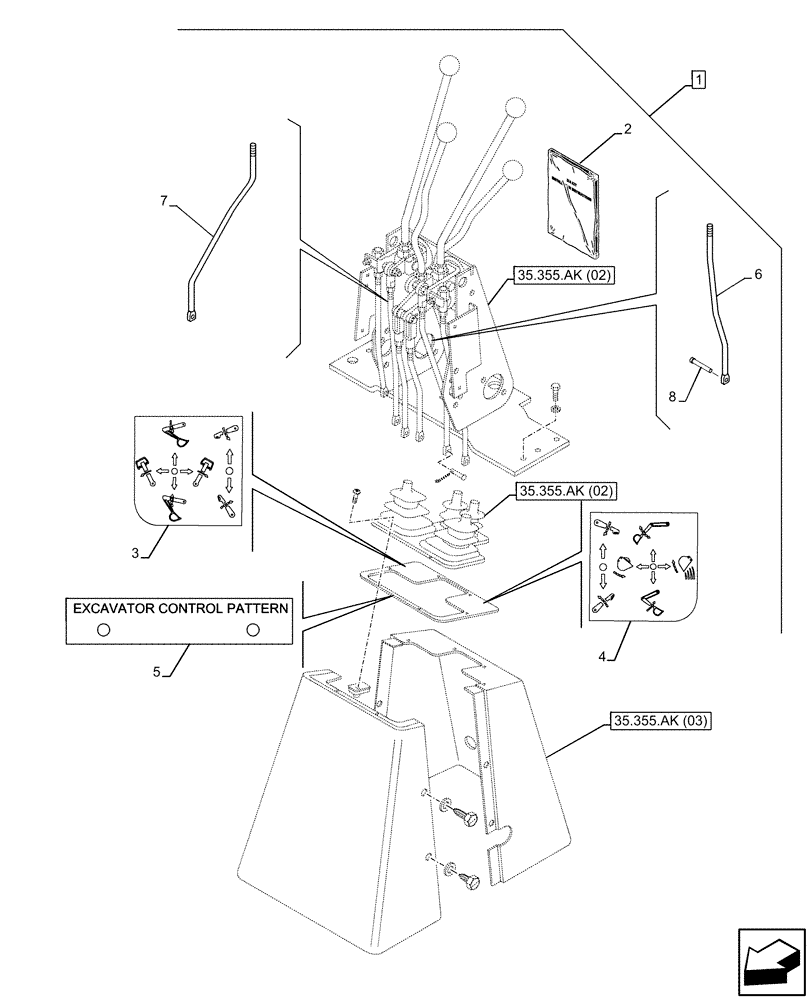 Схема запчастей Case 590SN - (88.100.35[127]) - DIA KIT, EXCAVATOR CONTROL PATTERN (88) - ACCESSORIES