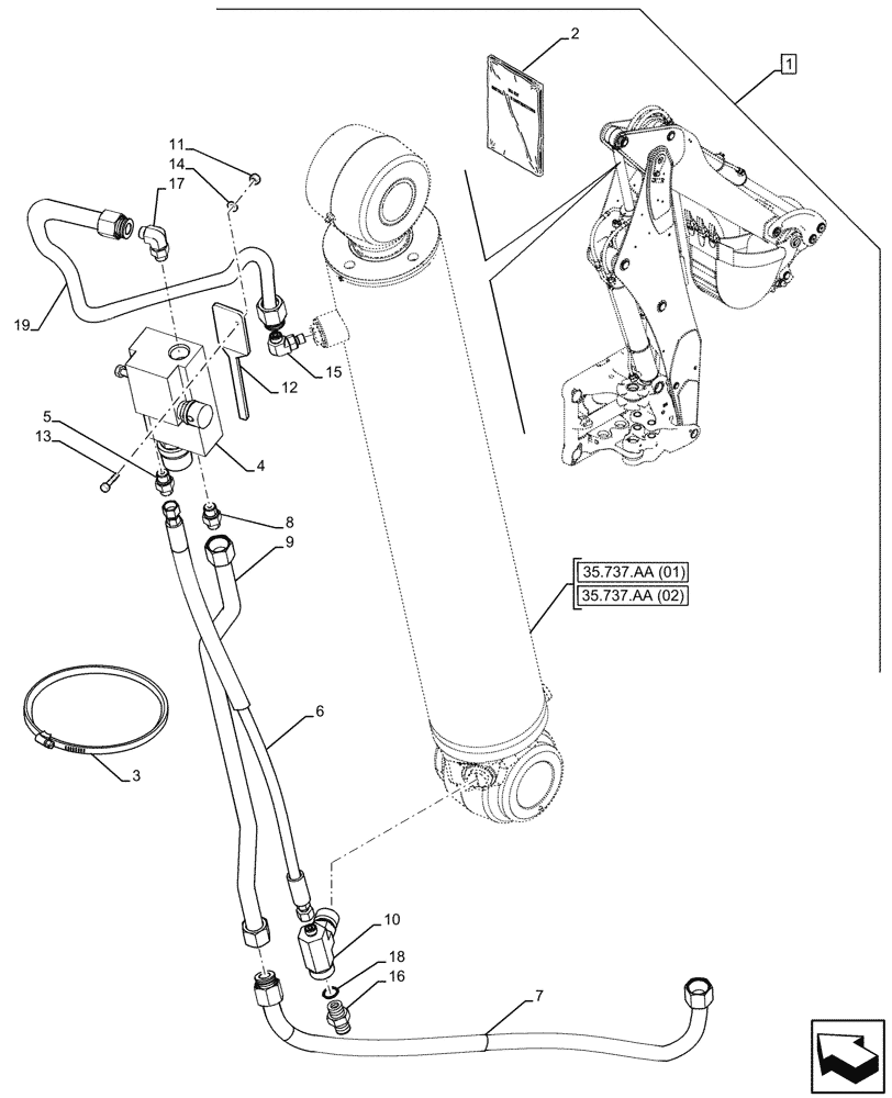 Схема запчастей Case 580SN - (88.100.35[130]) - DIA KIT, DIPPER LOCK VALVE (88) - ACCESSORIES