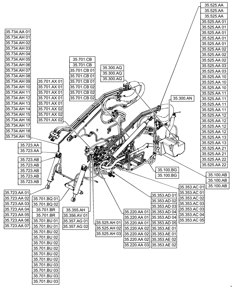 Схема запчастей Case SR240 - (35.000.00) - PICTORIAL INDEX - HYDRAULIC SYSTEMS (35) - HYDRAULIC SYSTEMS